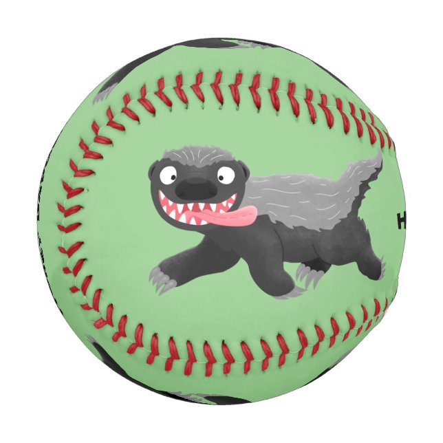 Funny hungrig Honigbadger Cartoon Illustration Baseball (Vorderseite Links)