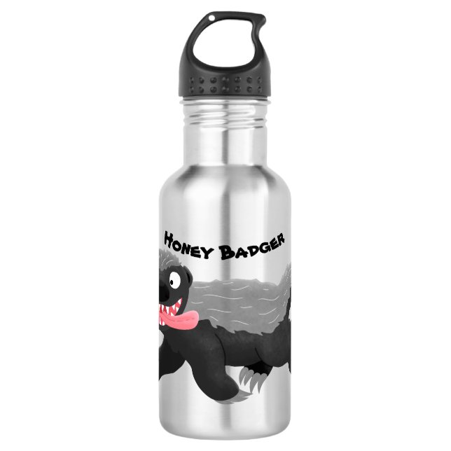 Funny hungrig Honigbadger Cartoon Illustration Edelstahlflasche (Vorderseite)