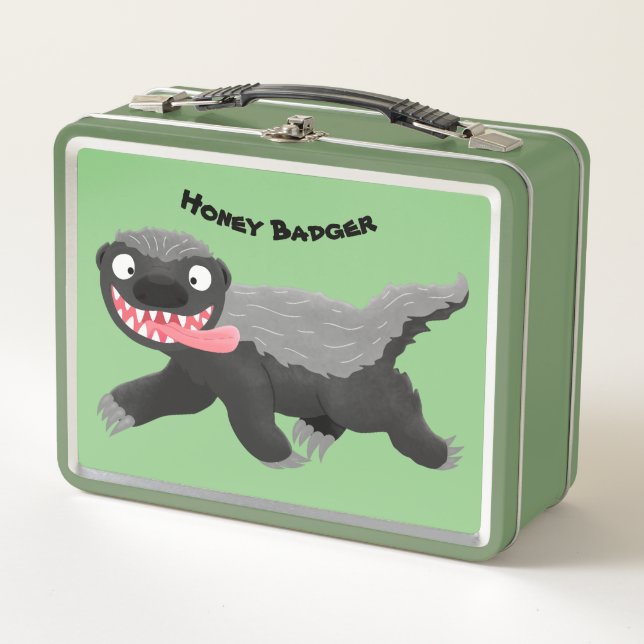 Funny hungrig Honigbadger Cartoon Illustration Metall Brotdose (Vorderseite)