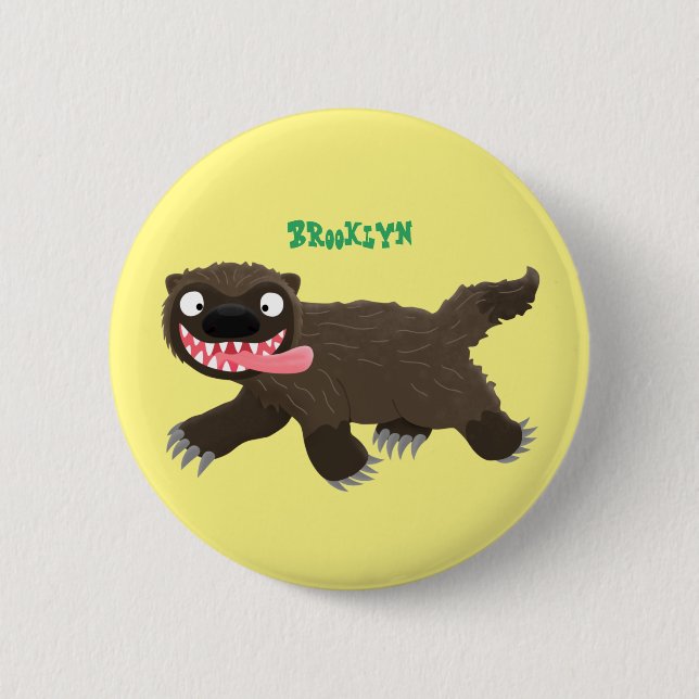 Funny hungrig Wolverine tierischer Cartoon Button (Vorderseite)