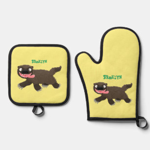 Funny hungrig Wolverine tierischer Cartoon Ofenhandschuh & Topflappen-Set