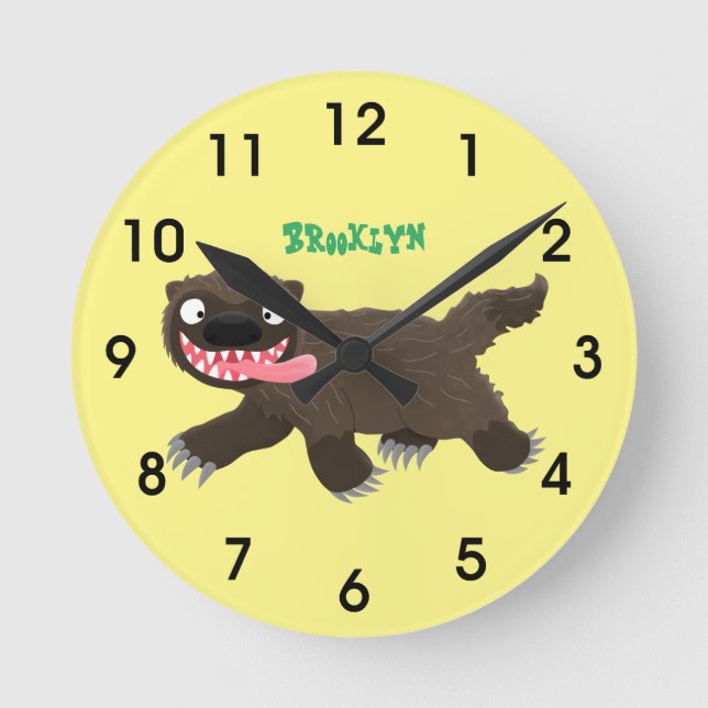 Funny hungrig Wolverine tierischer Cartoon Runde Wanduhr (Vorderseite)