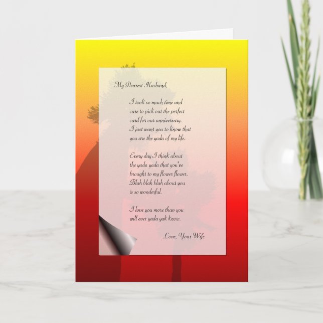 Funny Husband Anniversary Liebe Letter Yada Yak Karte (Vorderseite)
