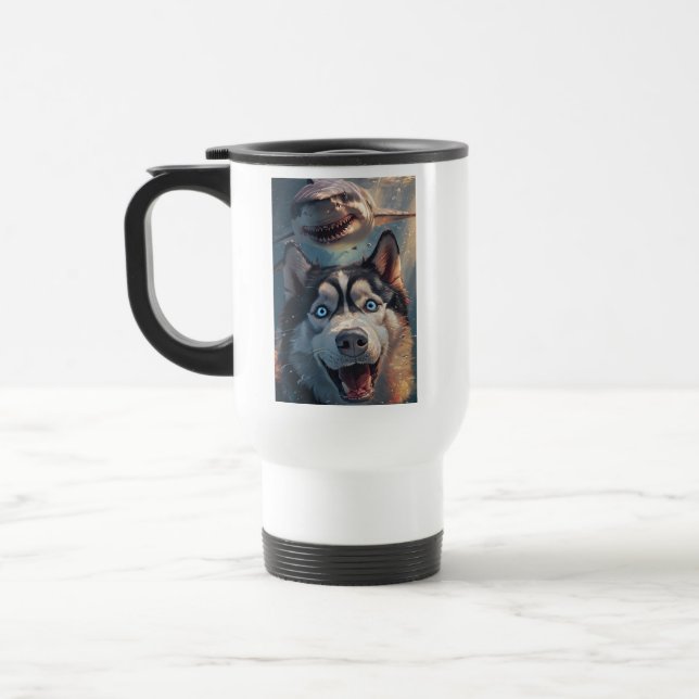 Funny Husky Shark Chase Travel Mug Reisebecher (Links)