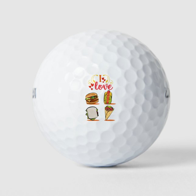 Funny I Liebe Burger HotDog Tacos Sandwich Golfball (Vorderseite)
