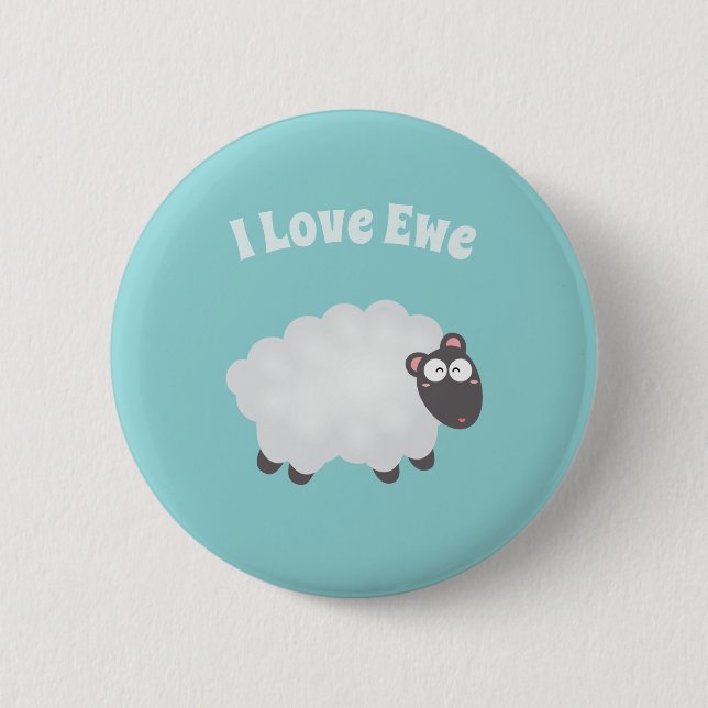 Funny I Liebe Ewe Niedlich Fluffy White Sheep Whim Button (Vorderseite)