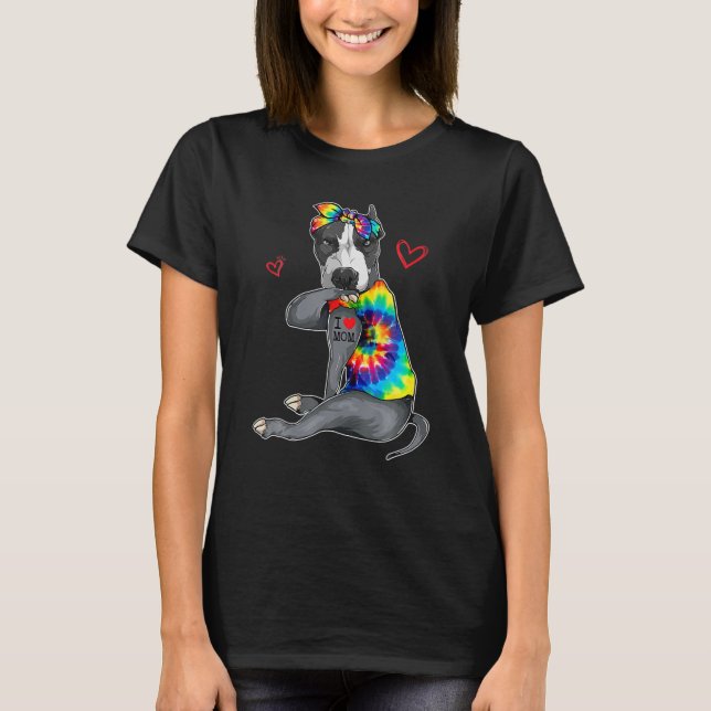 Funny I Liebe Mama Tattoo Pitbull Dog Mama Eigentü T-Shirt (Vorderseite)