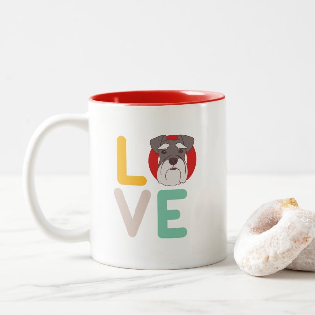 Funny I Liebe Miniatur Schnauzer I Hecht Hund Love Zweifarbige Tasse (Mit Donut)
