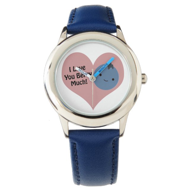 Funny I Liebe You Berry Much Niedlich Kawaii Blueb Armbanduhr (Vorderseite)