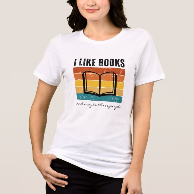 Funny I like Books Retro Sunset Tri-Blend Shirt (Vorderseite)