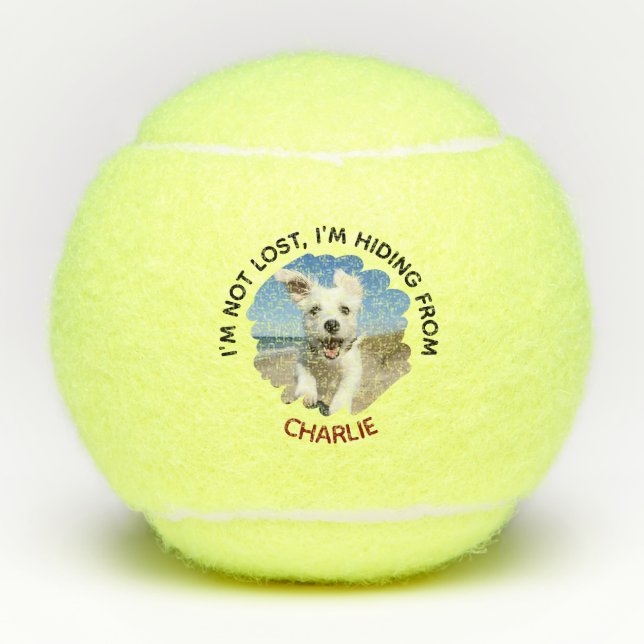 Funny “I’m Hiding From” Custom Dog Name & Photo Tennisbälle (Vorderseite)