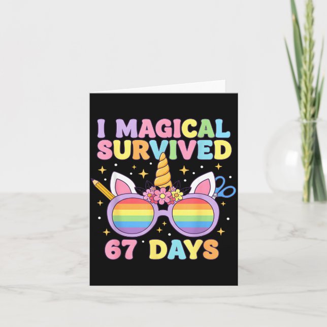 Funny I Survived 67 Days Of School Cat Teachers St Karte (Vorderseite)