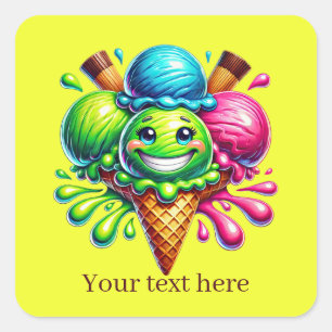 Funny Ice Creme hinzufügen Quadratischer Aufkleber