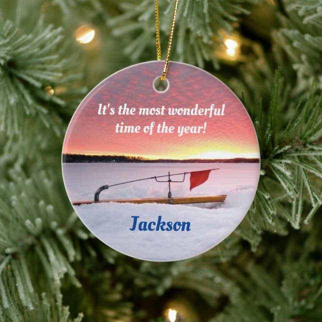 Funny Ice Fishing Holiday Keramik Ornament (Baum)