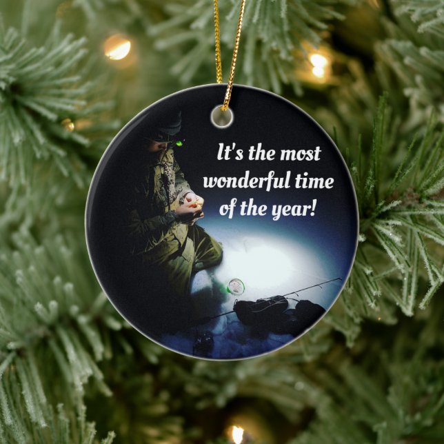 Funny Ice Fishing Holiday Keramik Ornament (Baum)