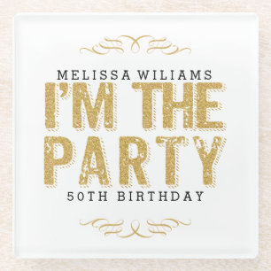 Funny, ich bin das Party in Gold Glitzer glücklich Glasuntersetzer