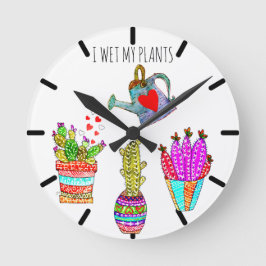 Funny ich wecke meine Pflanze Cacti Round Clock Runde Wanduhr