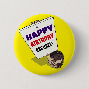 Funny Igel hinzufügen Name glücklich Geburtstag Ca Button