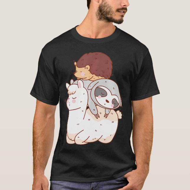 Funny Igel Riding Sloth Reitsport Llama T-Shirt (Vorderseite)