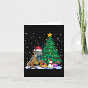 Funny Iguana Xmas Tree Lights Reindeer Hat Christm Karte