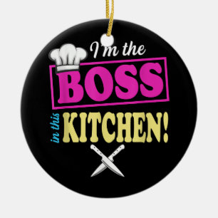 Funny im the Boss in dieser Küche T - Shirt Kochen Keramik Ornament