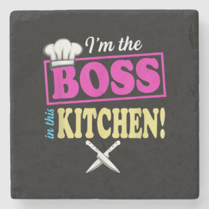 Funny im the Boss in dieser Küche T - Shirt Kochen Steinuntersetzer