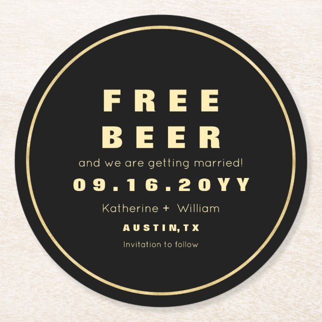 Funny Imitats Goldfreies Bier Save the Date Runder Pappuntersetzer (Vorderseite)
