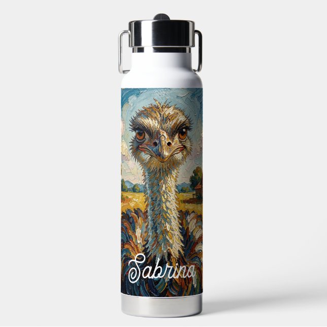 Funny Impasto Ostrich on a Ranch Personalized Trinkflasche (Vorderseite)
