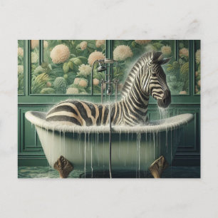 Funny in der Badewanne Zebra Postcard Postkarte