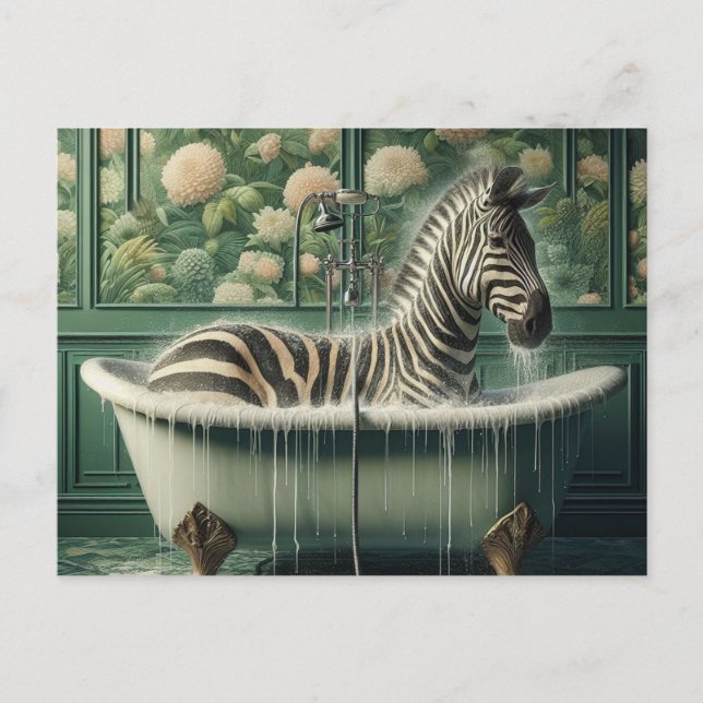 Funny in der Badewanne Zebra Postcard Postkarte (Vorderseite)