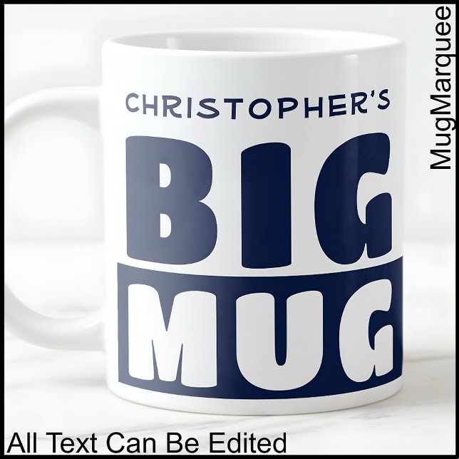 Funny Individuelle Name Text Two Tone Navy Big Tas Jumbo-Tasse (Von Creator hochgeladen)