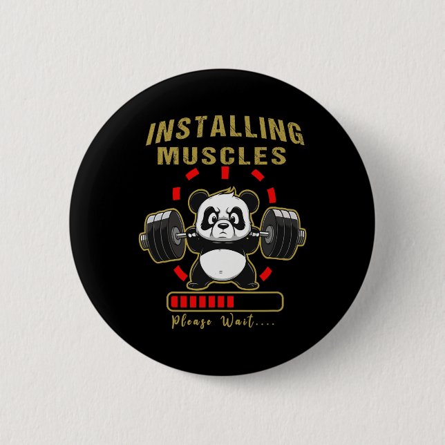 Funny installiert Muscle Panda Weight Lifting Barb Button (Vorderseite)