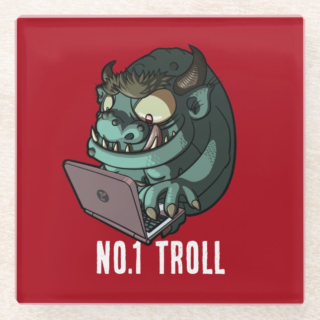Funny Internet Troll Nummer 1 Troll Laptop Cartoon Glasuntersetzer (Vorderseite)
