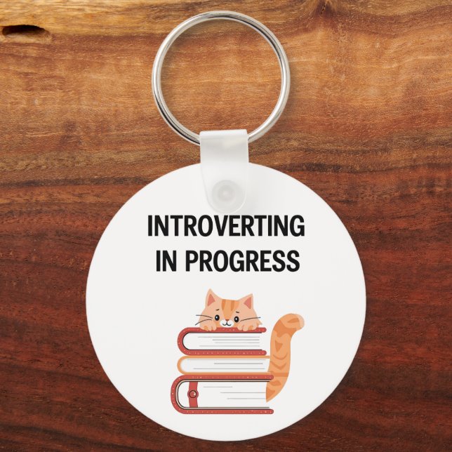 Funny "Introvert in Progress" with Cat Schlüsselanhänger (Vorderseite)