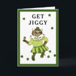 Funny Irish Birthday Card Karte<br><div class="desc">Das lustige Geburtstagskartengedicht und die niedliche Cartoon-Katze tanzen das irische Jig. Text bearbeiten,  um Namen hinzuzufügen.</div>