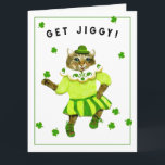 Funny Irish Birthday Karte<br><div class="desc">Niedliche irische Geburtstagskarte mit einer niedlichen Katze,  die den irischen Jig tanzt,  und einem originellen Geburtstagsgedicht.</div>
