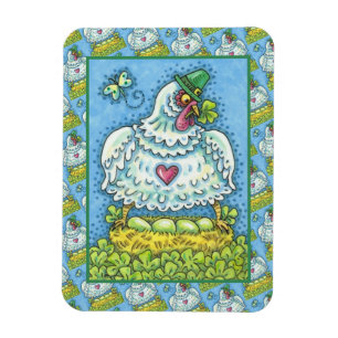 FUNNY IRISH HEN, GRÜNE EIER UND KLEEBLÄTTER NIEDLI MAGNET