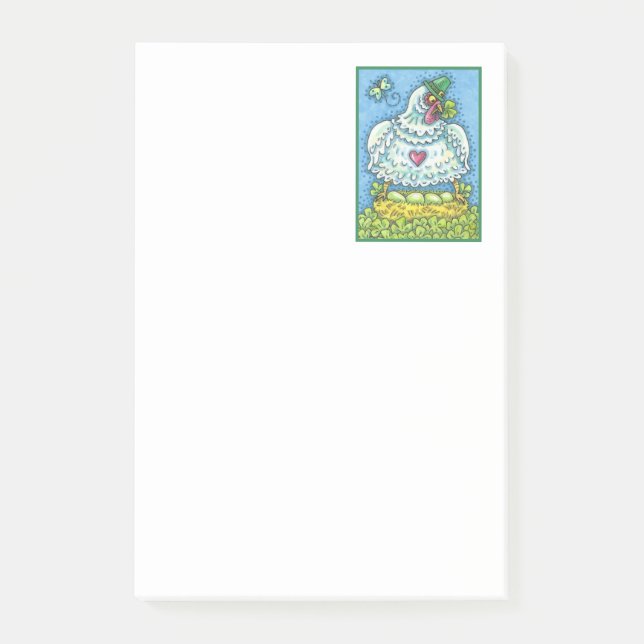 FUNNY IRISH HEN, GRÜNE EIER UND KLEEBLÄTTER NIEDLI POST-IT KLEBEZETTEL (Vorderseite)