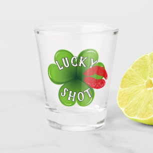 Funny Irish Kiss Lucky Green Clover Leaf Schnapsglas