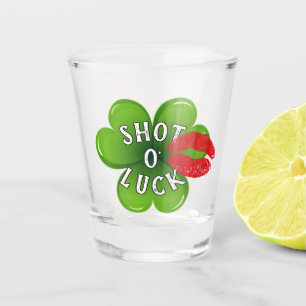 Funny Irish Kiss Lucky Green Clover Leaf Schnapsglas
