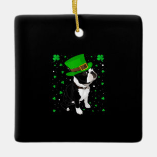 Funny Irish Leprechaun Hat Boston Terrier Keramikornament