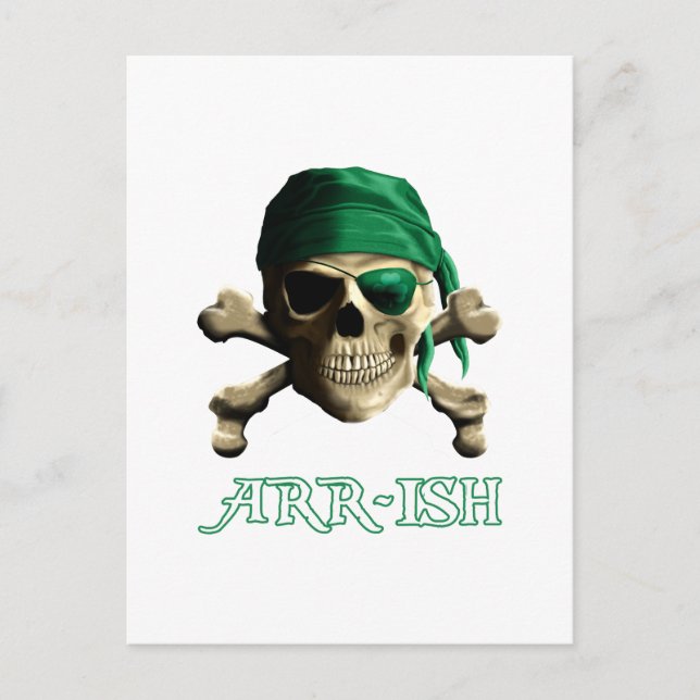 Funny Irish Piratenflagge Pirate Skull ARR-ISH Postkarte (Vorderseite)