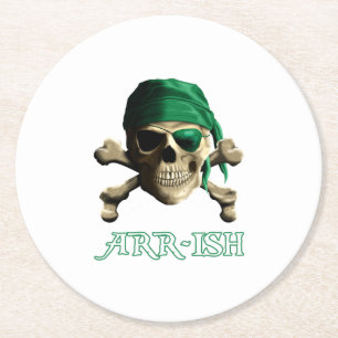Funny Irish Piratenflagge Pirate Skull ARR-ISH Runder Pappuntersetzer