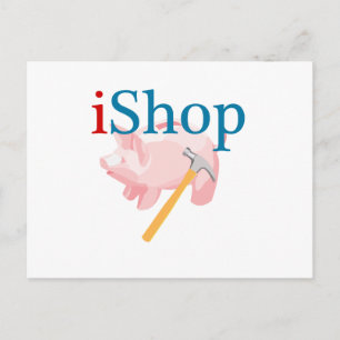 Funny iShop mit Piggybank und Hammer Postkarte