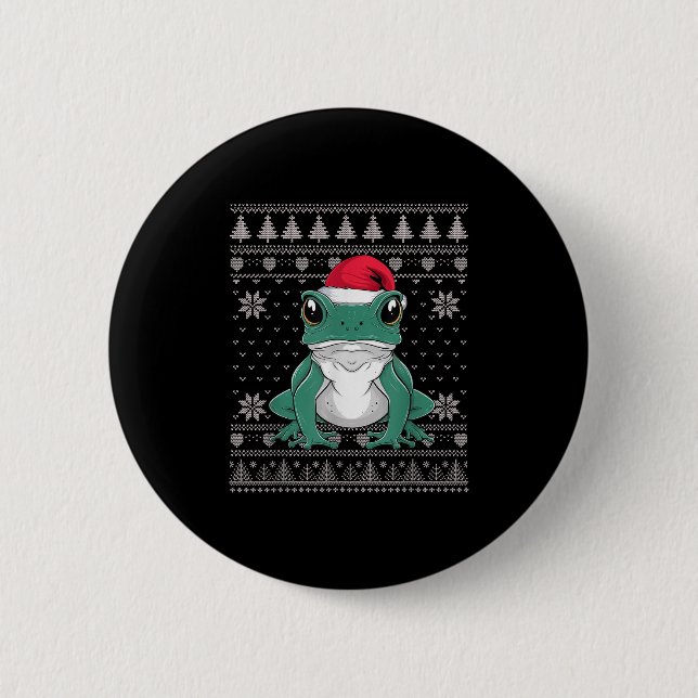 Funny Ison Dart Frog Ugly Christmas Sweater Santa Button (Vorderseite)