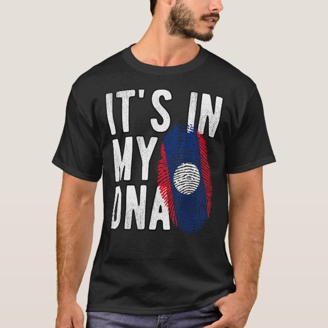 Funny ist es in meiner DNA Laos Flag Fingerprint T-Shirt (Vorderseite)