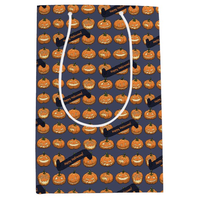 Funny Jack O Lantern Happy Halloween! Pumpkins Mittlere Geschenktüte (Vorderseite)
