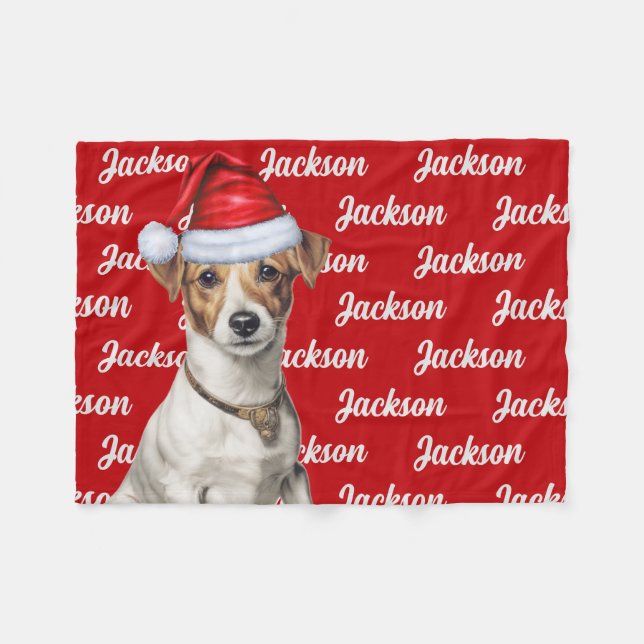 Funny Jack Russell Dog Name Gemustert Weihnachten Fleecedecke (Vorderseite (Horizontal))