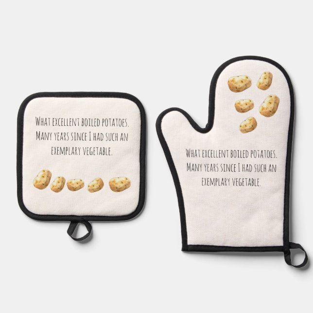 Funny Jane Austen Inspired Boiled Potato Quote Ofenhandschuh & Topflappen-Set (Vorderseite)