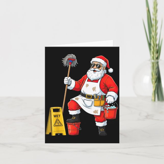 Funny Janitor Santa Christmas Graphic Cleaner Clea Karte (Vorderseite)